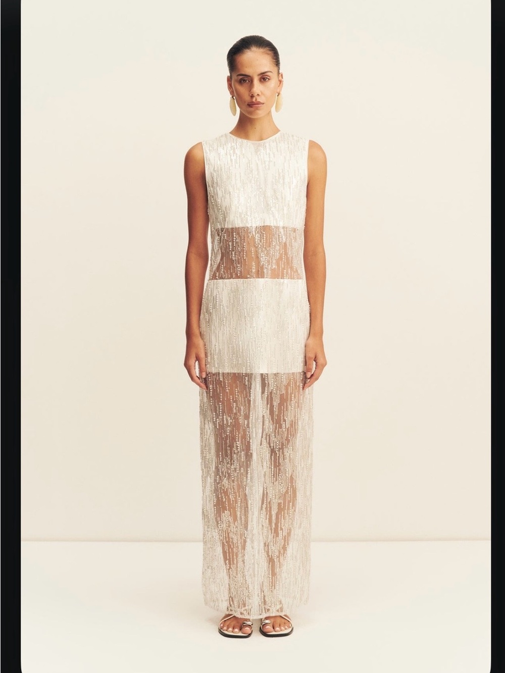 Shona Joy White Sequin Sheer Maxi Dress